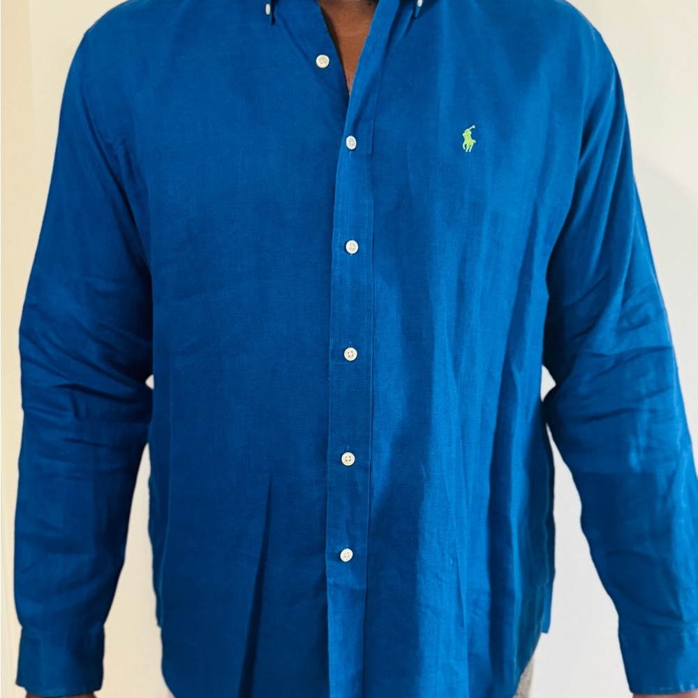 Ralph Lauren Men's Vibrant Blue Button Down Shirt